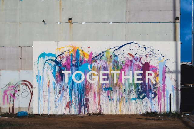 'Together' written on graffiti wall.